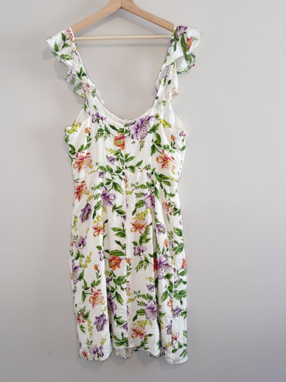 Amour‎ Vert Silk Floral Midi Dress Women's Large White Romantic Ruffle Sleeve - Picture 3 of 14